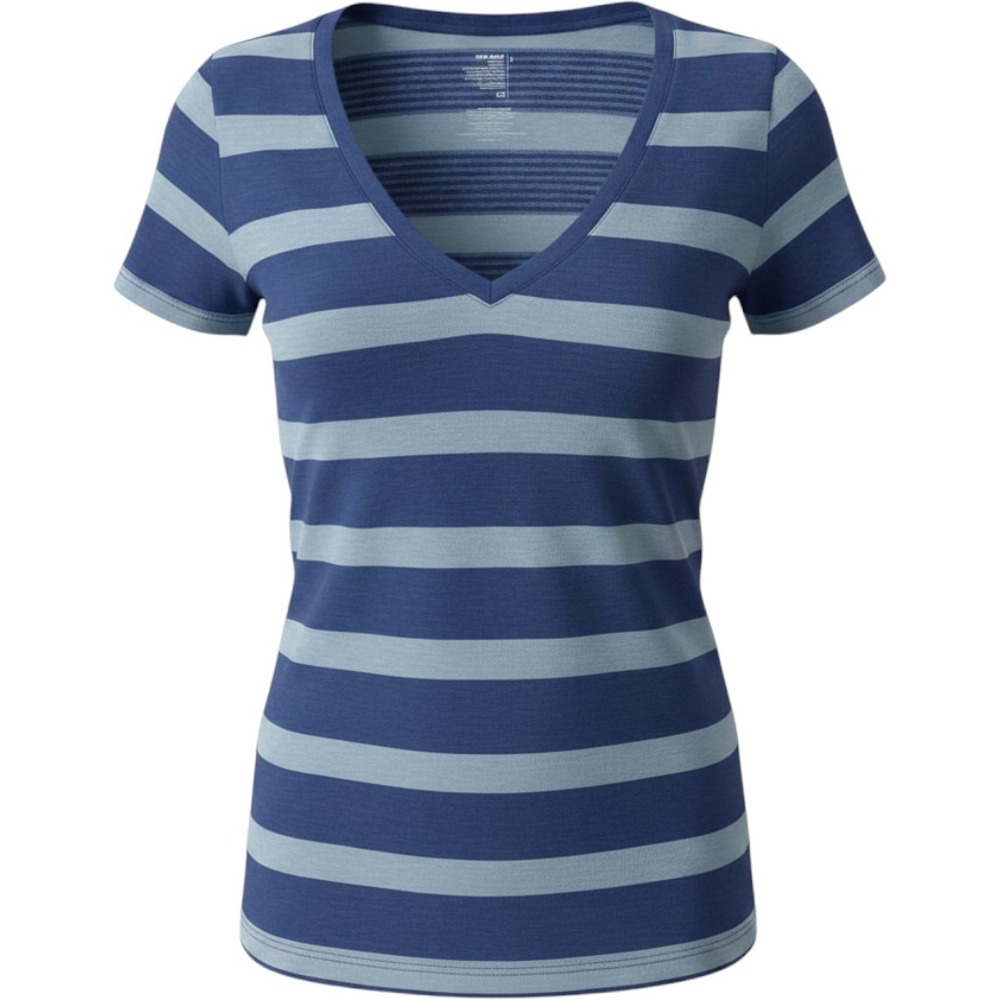 Old Navy Womens Blue Striped V-Neck Short Sleeve T-Shirt Size L RN54023